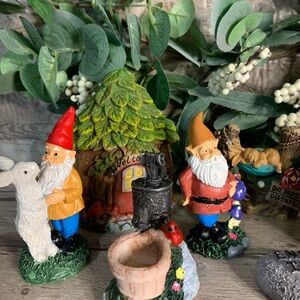 Garden Gnome Set with Red and Green Accents
